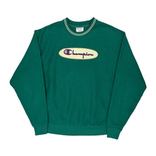  Reverse Weave Champion Spellout Sweatshirt - Large Green Cotton Blend