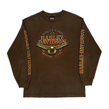  Akron Ohio Harley Davidson Graphic Long Sleeve T-Shirt - Large Brown Cotton