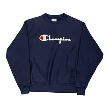  Reverse Weave Champion Spellout Sweatshirt - Large Navy Cotton Blend