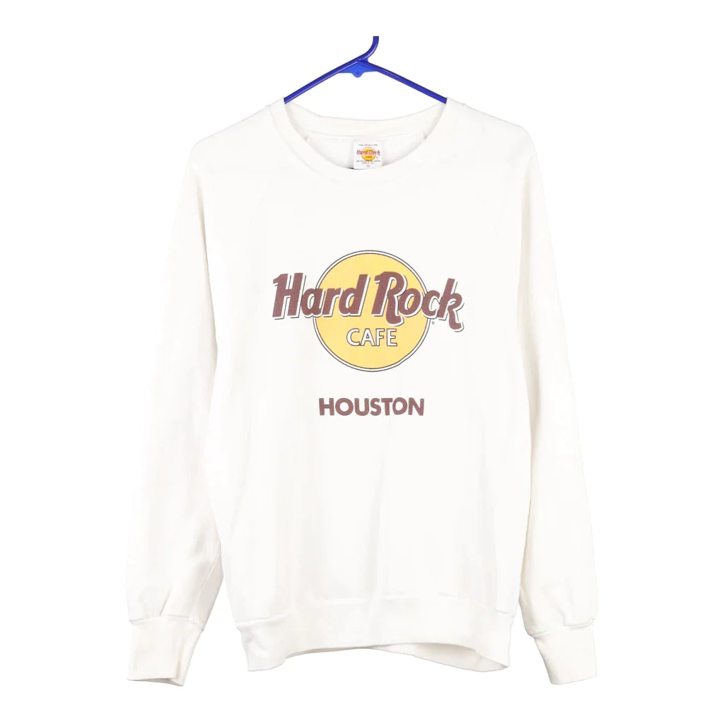 Houston Hard Rock Cafe Spellout Sweatshirt - Large White Cotton Blend