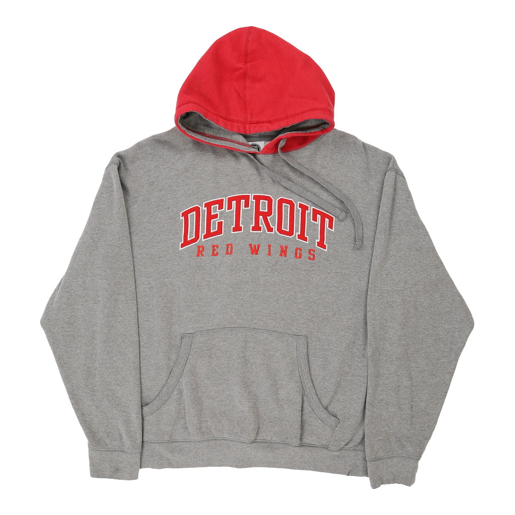 Vintage Detroit Red Wings Nhl Hoodie - Large Grey Cotton Blend