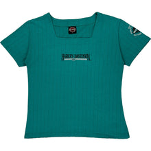  Harley Davidson Square Neck T-Shirt - Large - Teal Polyester Cotton