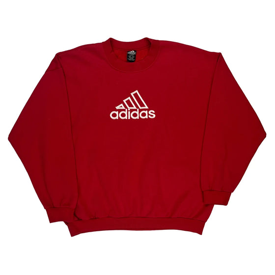 Adidas Logo Adidas Spellout Sweatshirt - XL Red Cotton Blend