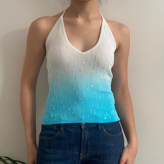 Vintage blue Extyn Halterneck Top - womens small