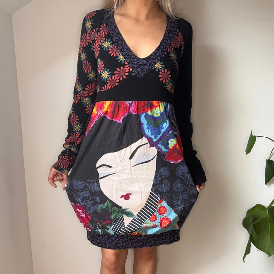 Vintage black Desigual Midi Dress - womens medium