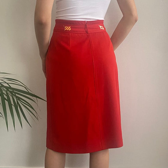 Vintage red Les Copains Midi Skirt - womens 24" waist