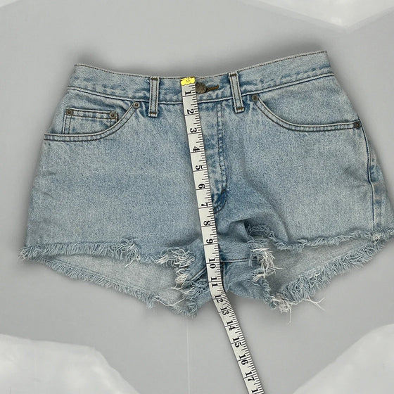 Frayed Hem Guess Denim Shorts - 28W UK 8 Light Wash Cotton