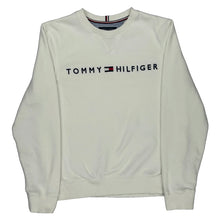  Tommy Hilfiger Logo Tommy Hilfiger Graphic Sweatshirt - Medium White Cotton Blend