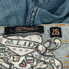 Skull Embroidery Ed Hardy Embroidered Jeans - 28W UK 6 Blue Cotton Blend