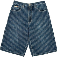  Indigo Striped Denim Shorts - 28W 13L - Blue Cotton Blend