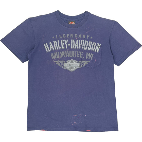 Harley Davidson Graphic T-Shirt - Large - Blue Cotton