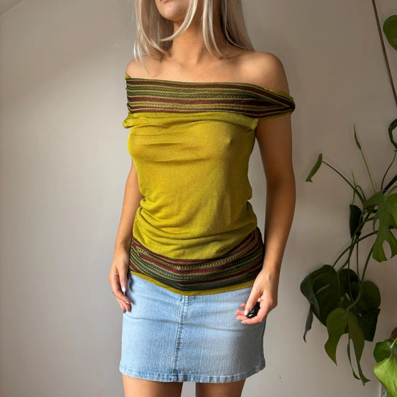 Vintage green Roccobarocco Bardot Top - womens medium