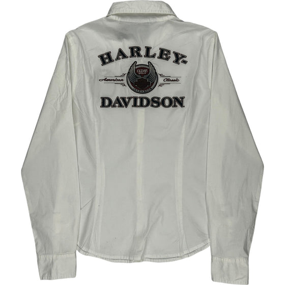 Harley-Davidson Embroidered Shirt - Medium - White Cotton Blend