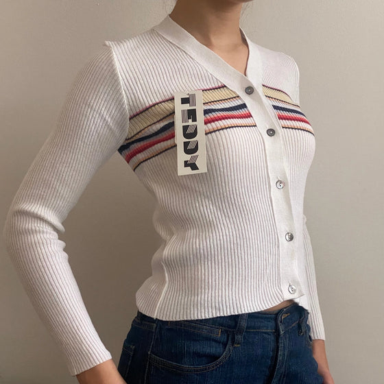 Vintage white Teddy Cardigan - womens small