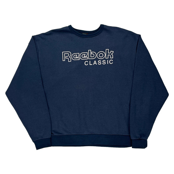 Classic Reebok Spellout Sweatshirt - XL Blue Cotton Blend