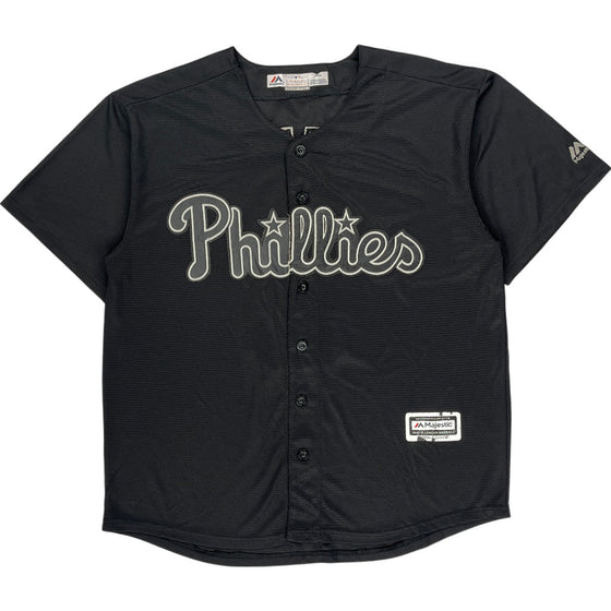 Majestic Phillies Baseball Jersey - Small - Black Polyester