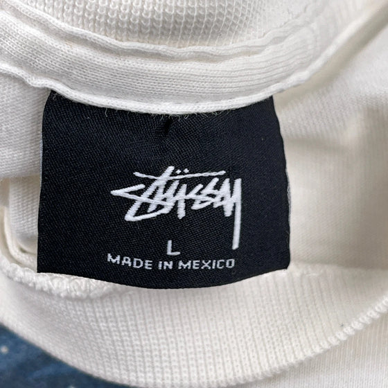 Japanese Wave Art Stussy Graphic T-Shirt - Large White Cotton