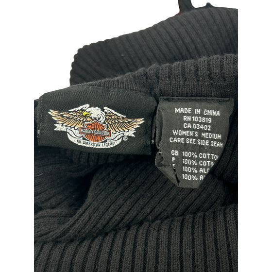 Harley Davidson Ribbed Turtleneck Sweater - Medium - Black Cotton