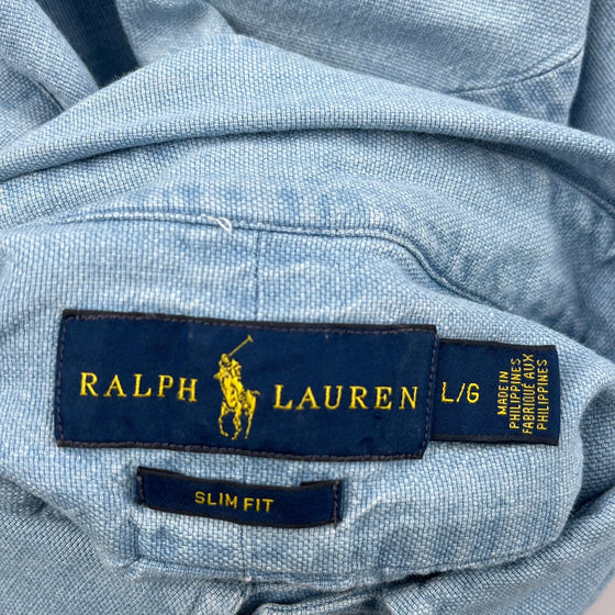 Ralph Lauren Slim Fit Short Sleeve Shirt - Large Blue Cotton