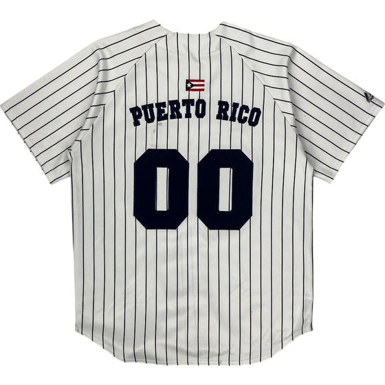 Majestic Puerto Rico Pinstripe Baseball Jersey - 3XL - White Cotton