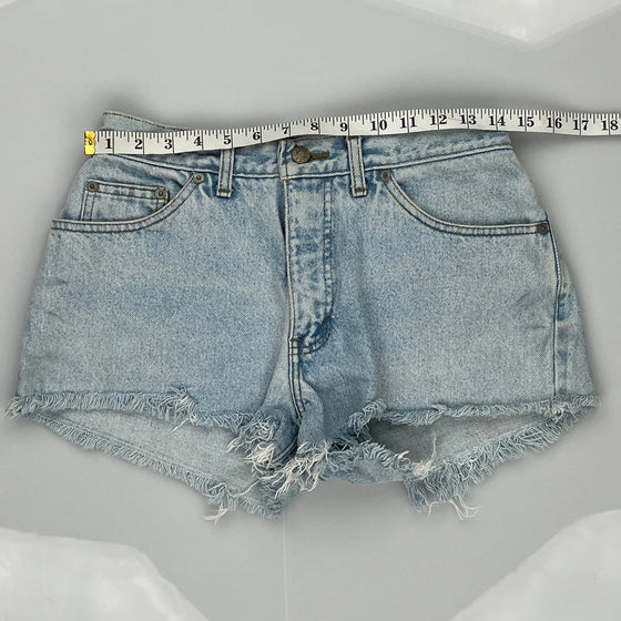 Frayed Hem Guess Denim Shorts - 28W UK 8 Light Wash Cotton