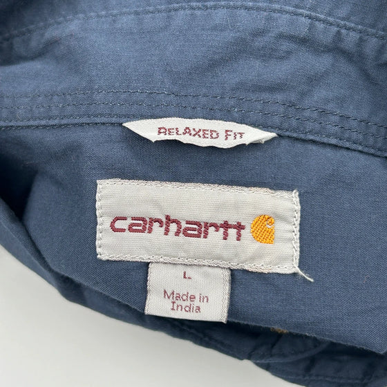 Secom Logo Carhartt Collared Shirt - Large Blue Cotton Blend