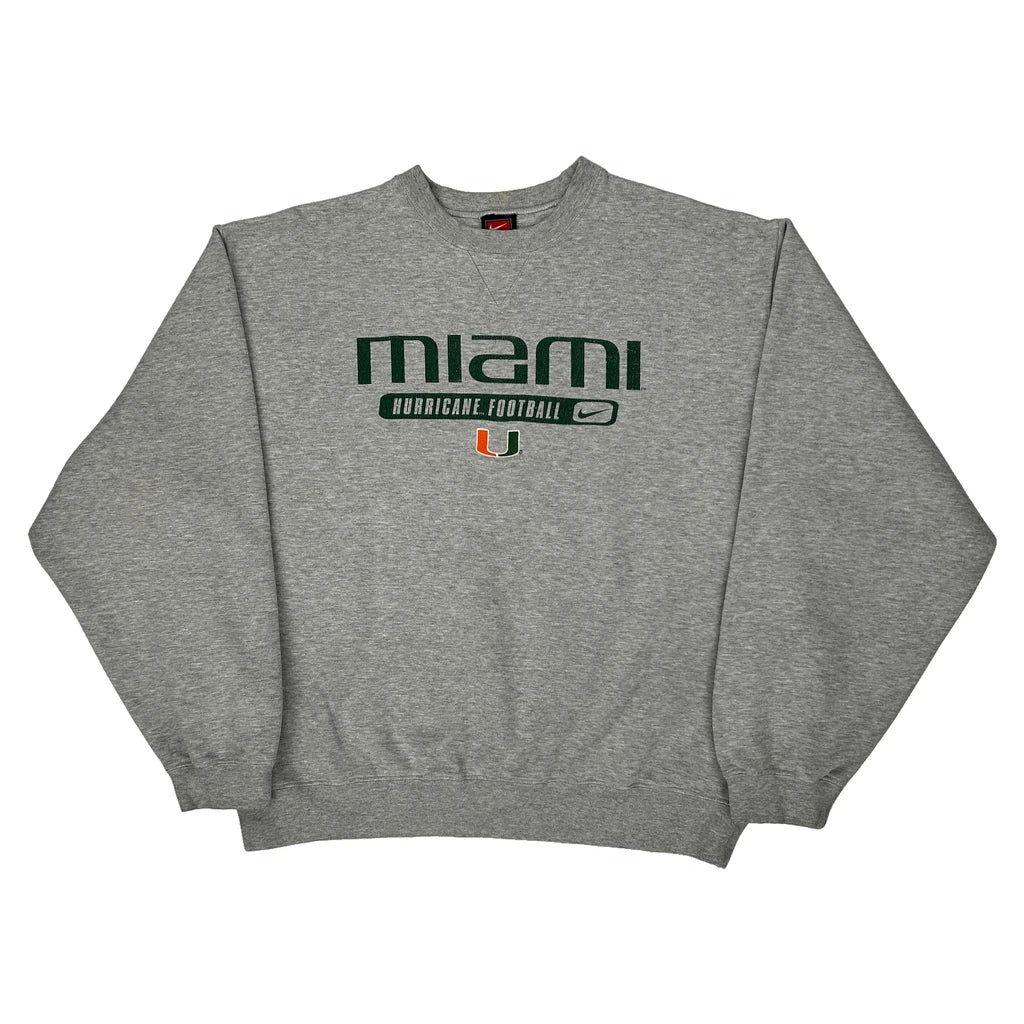 Miami Hurricane Football Nike Sweatshirt - Large Grey Cotton Blend 