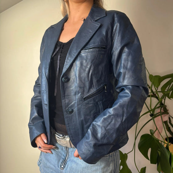 Vintage blue Society Leather Jacket - womens medium