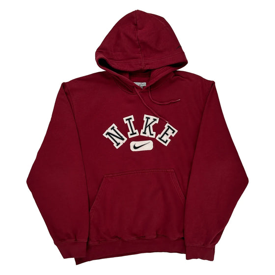 Nike Logo Nike Spellout Hoodie - Large Burgundy Cotton Blend