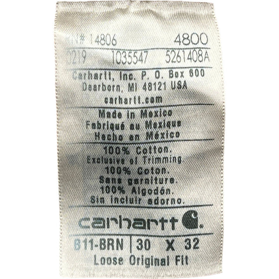 Carhartt B11 Loose Original Fit Trousers - 30W 32L - Brown Cotton