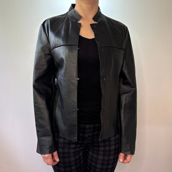 Vintage black Monks Leather Jacket - womens medium