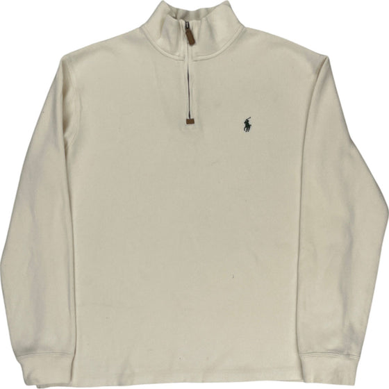 Polo Ralph Lauren 1/4 Zip Sweatshirt - Large - White Cotton