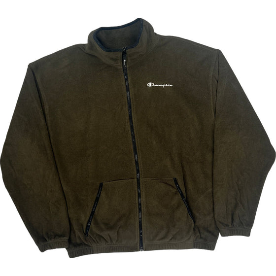 Champion Zip-Up Fleece Jacket - Medium - Brown Polyester