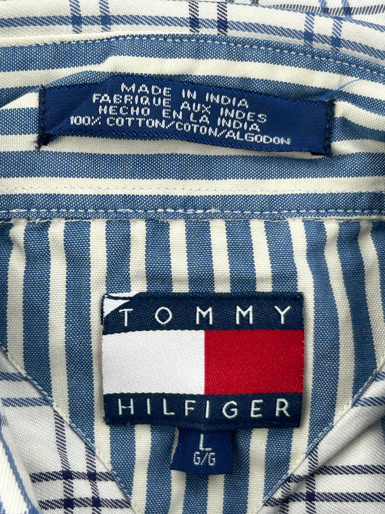 Tommy Hilfiger Checked Shirt - Large - White Cotton