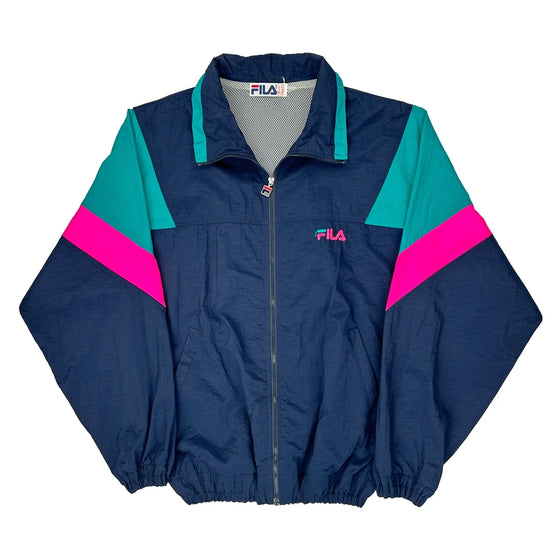 Colorblock Design Fila Jacket - Large Navy Polyester