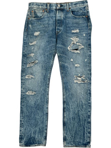  Levis 501 Distressed Jeans - W33 L32 - Blue Cotton