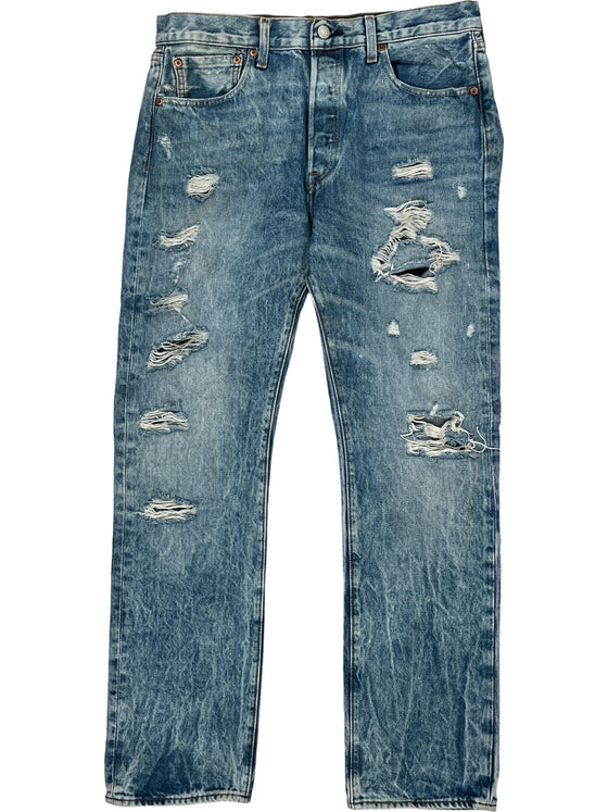 Levis 501 Distressed Jeans - W33 L32 - Blue Cotton