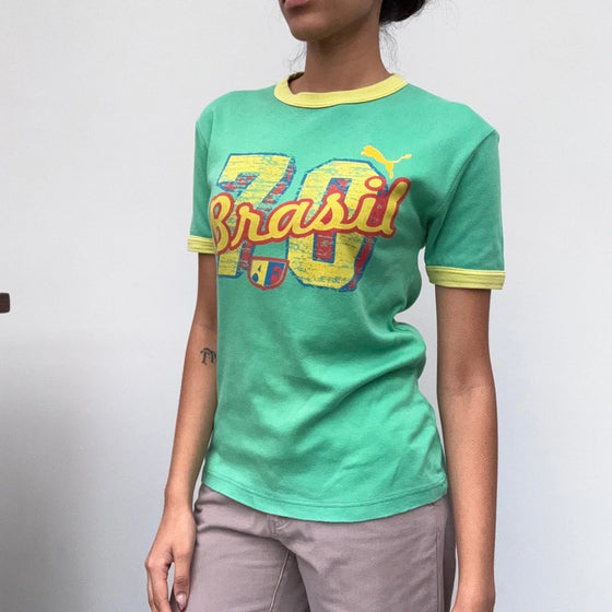 Vintage green Brazil Puma T-Shirt - womens large