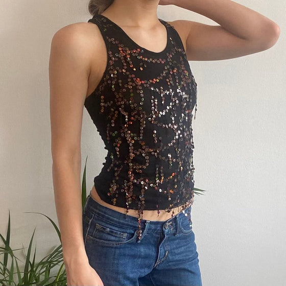 Vintage black Dixie Sequin Top - womens medium