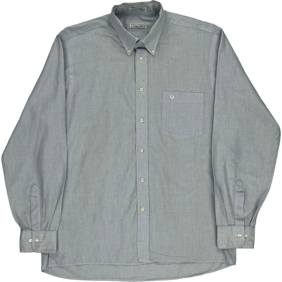 Christian Dior Long Sleeve Button-Down Shirt - Large - Blue Cotton Blend