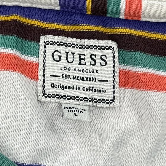 Striped Guess Graphic T-Shirt - Large Multicoloured Cotton