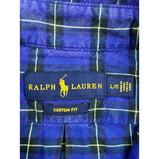 Ralph Lauren Custom Fit Check Shirt - Large - Blue Cotton