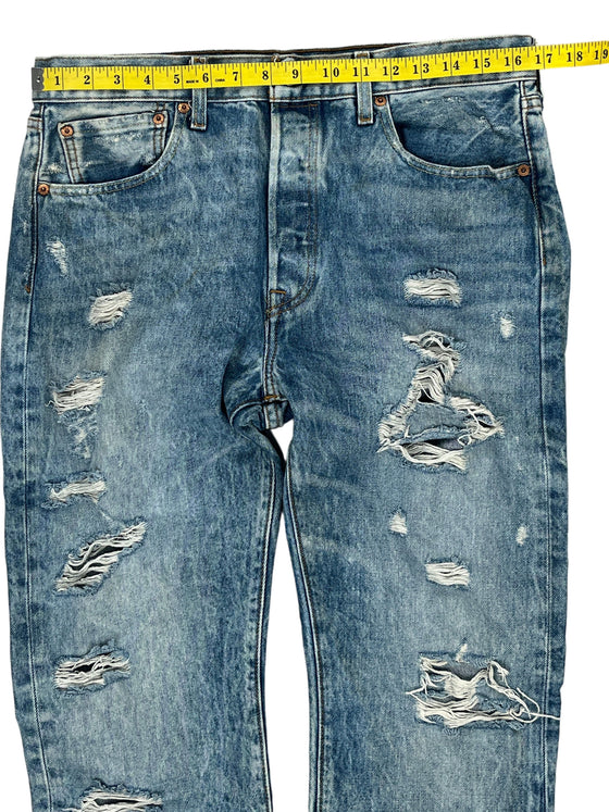 Levis 501 Distressed Jeans - W33 L32 - Blue Cotton