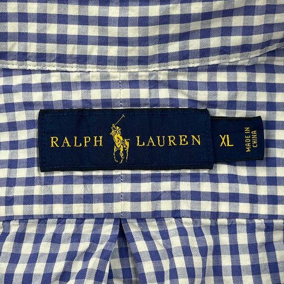 Ralph Lauren Checked Short Sleeve Shirt - XL Blue Cotton