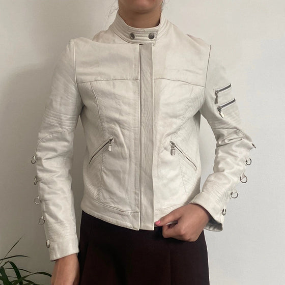 Vintage white Please Leather Jacket - womens medium