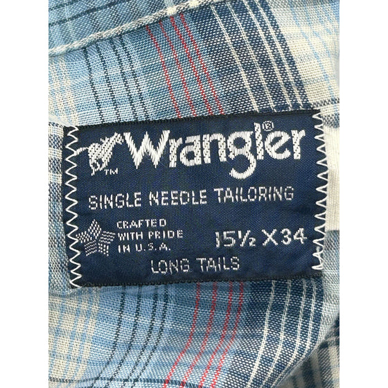 Wrangler Plaid Western Shirt - Medium - Blue Cotton