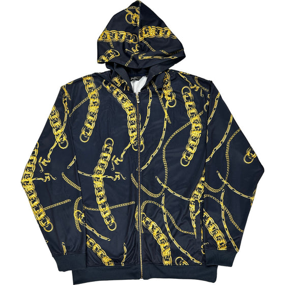 Sean John Chain Print Hoodie - XXX-Large - Black Polyester