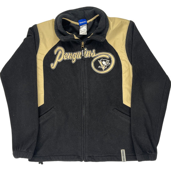 Reebok Penguins NHL Fleece Jacket - Medium - Black Polyester