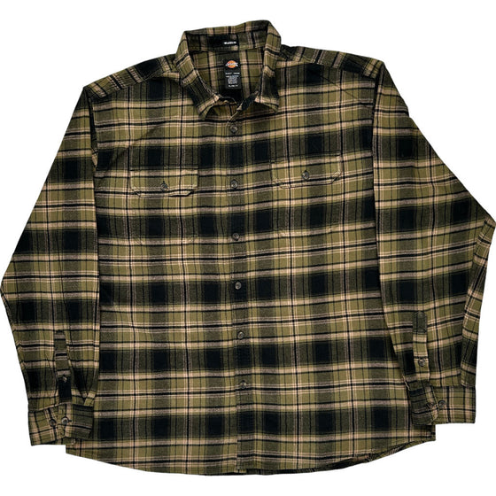 Dickies Relaxed Fit Checked Flannel Shirt - XL - Green Cotton Blend