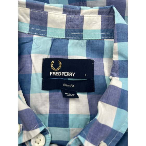 Fred Perry Slim Fit Check Shirt - Large - Blue Cotton